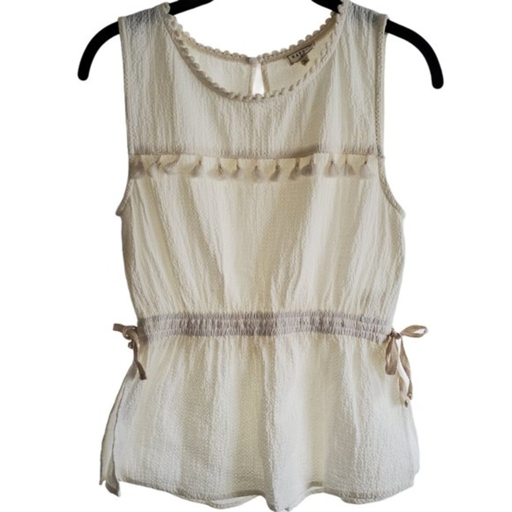 Hayden Tassel Tie Waist Cream Top Junior Size 13/14